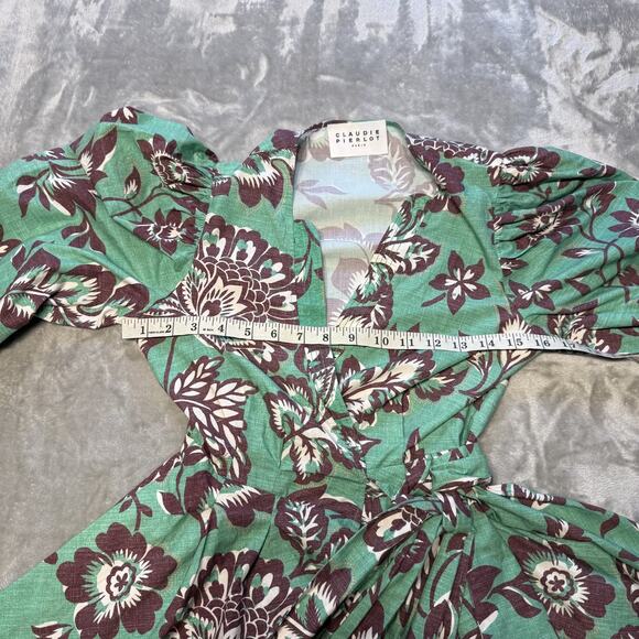CLAUDIE PIERLOT Raymondeter Floral Mini Dress In Divers Sz 36/US 4 Belted Green - Picture 8 of 14